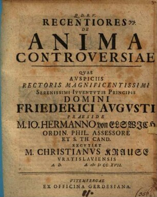 Recentiores De Anima Controversiae