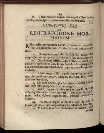 Disputatio XXII. De Resurrectione Mortuorum