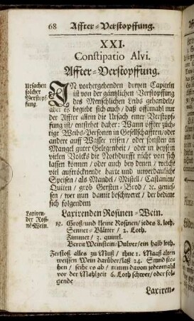 XXI. Constipatio Alvi. Affter-Verstopffung - XXV. Colica Nephritica. Nieren-Grimmen