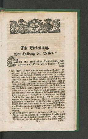 Die Einleitung. Von Duldung der Deisten.