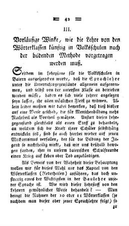 Vorläufige Winke, wie die Lehre von den Wörterklassen künftig in Volksschulen nach der bildenden Methode vorgetragen werden muß