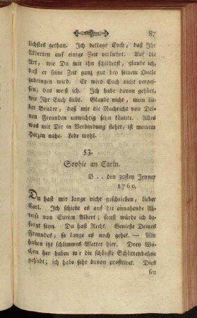 53. Sophie an Carln. B .. den 30sten Jenner 1760.