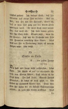 53. Sophie an Carln. B .. den 30sten Jenner 1760.
