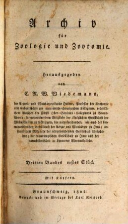 Archiv für Zoologie und Zootomie, 3. 1802/03