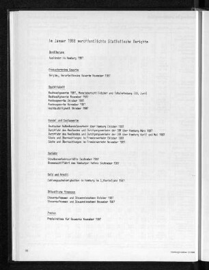 Im Januar 1988 veröffentlichte Statistische Berichte