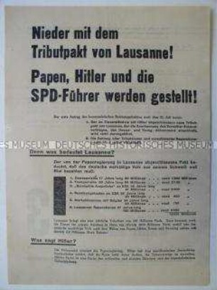Propagandaflugblatt der KPD gegen Reparationsabkommen