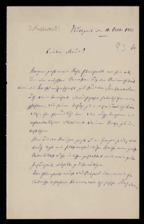 93 A: Brief von Julius von Hölder an Gottlieb Planck, Stuttgart, 16.10.1883