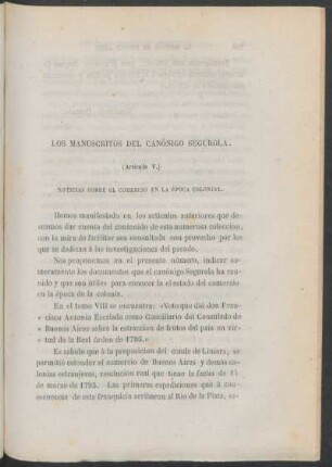 (Artículo V.) Noticias sobre el comercio en la época colonial.