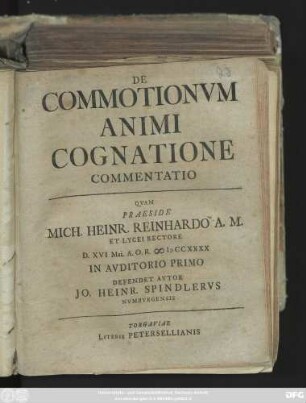 De Commotionvm Animi Cognatione Commentatio