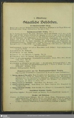 1. Abteilung. Staatliche Behörden