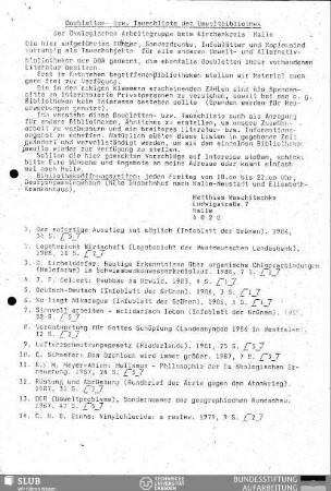 Doubletten- bzw. Tauschliste der Umweltbibliothek