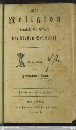 Die Religion innerhalb der Grenzen der bloßen Vernunft