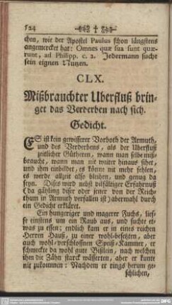 CLX. Mißbrauchter Uberfluß bringet das Verderben nach sich. Gedicht
