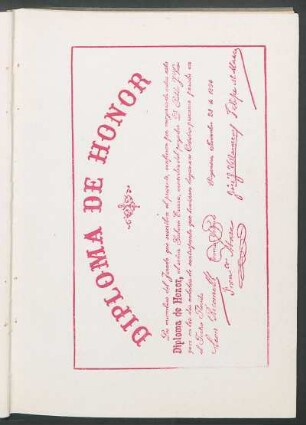Diploma de Honor al señor Gabino Ezeiza
