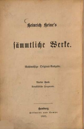 Heinrich Heine's sämmtliche Werke. 4., Novellistische Fragmente