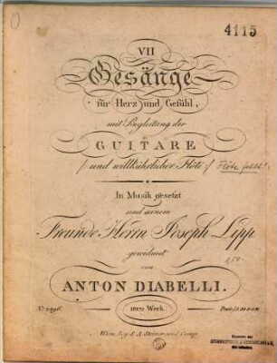 VII Gesänge für Herz und Gefühl : mit Begleitung der Guitare und willkührlicher Flöte ; 101tes Werk