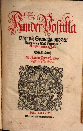 Kinder Postilla Vber die Sontags, vnd der fürnembsten Fest Euangelia, durch das gantze Jar