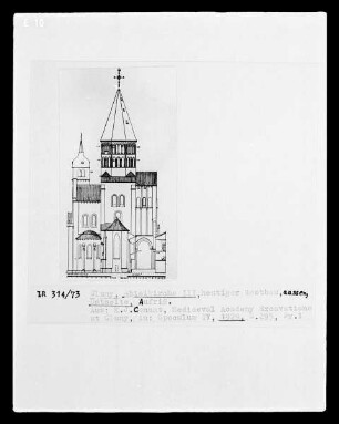 Cluny, Abteikirche, heutiger Restbau, Aufriss Ostseite