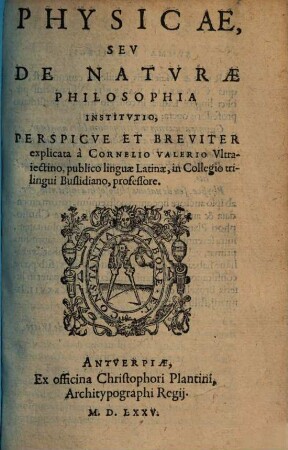 Physicae, Sev De Naturae Philosophia Institvtio