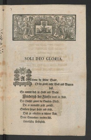 [Glückwünschender Zuruff an den Allerdurchlauchtigsten Großmächtigsten König und Herrn, Herrn Fridericum den Fünfften, König zu Dännemarck und Norwegen, [et]c. [et]c. von den Ehrliebenden Einwohnern Hamburg]