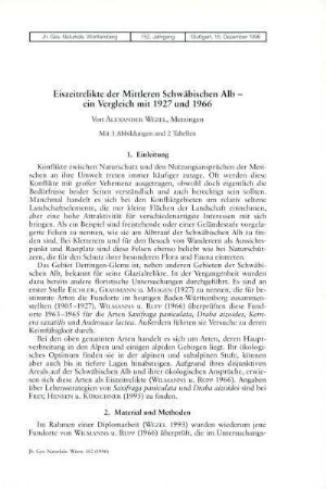 Eiszeitrelikte der Mittleren Schwäbischen Alb - ein Vergleich mit 1927 und 1966