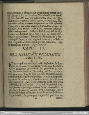 Caput III. De Iuris Maiestatis Ecclesiastici Subiecto