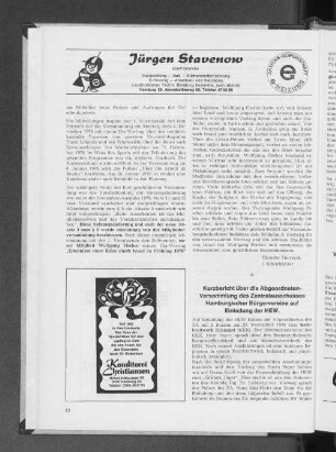 Kurzbericht über die Abgeordneten-Versammlung des Zentralausschusses Hamburgischer Bürgervereine auf Einladung der HEW.