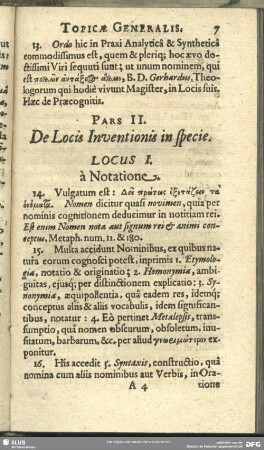 Pars II. De Locis Inventionis in specie