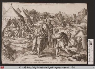 Alexander ad Darium venit habitu nuncy, invitaturque ab eo ad convivium.