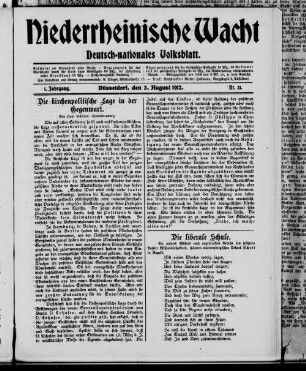 Niederrheinische Wacht : deutsch-nationales Volksblatt