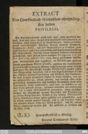 Extract Des Churfürstlich-Sächsischen allergnädigsten hohen Privilegii.