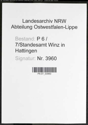 Sterberegister Standesamt Winz in Hattingen