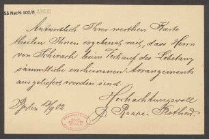 Brief an B. Schott's Söhne : 13.09.1902