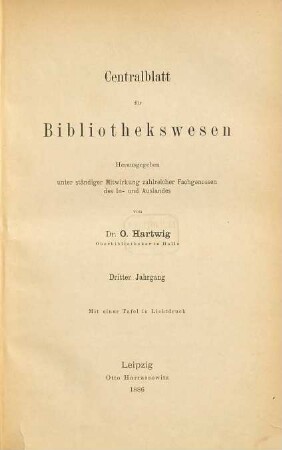 Zentralblatt für Bibliothekswesen, 3. 1886