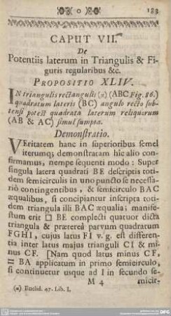 CAPUT VII. De Potentiis laterum in Triangulis & Figuris regularibus & c.