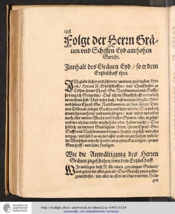 Folgt der Hern Gräven und Scheffen Eyd am hohen Gericht