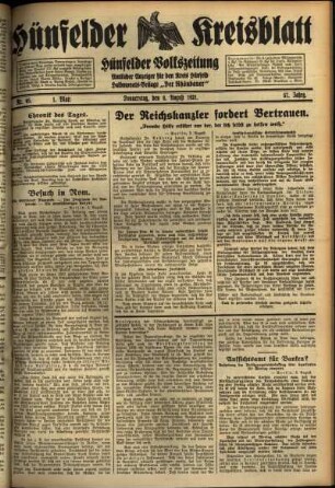 Erste Ausgabe vom Donnerstag, den 06. August 1931.
