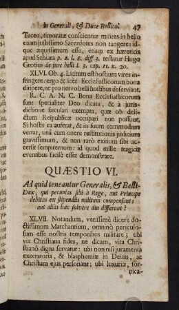 47-61, Quaestio VI. Ad quid teneantur Generalis, & Belli-Dux, qui pecunias sibi a Rege...