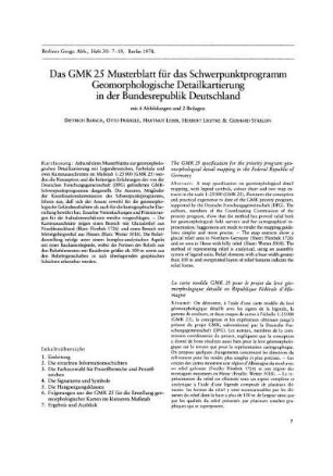 Das GMK 25 Musterblatt für das Schwerpunktprogramm Geomorphologische Detailkartierung in der Bundesrepublik Deutschland