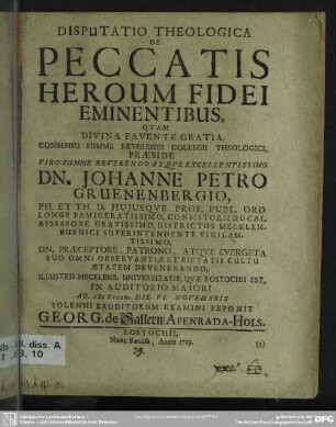 Disputatio Theologica De Peccatis Heroum Fidei Eminentibus