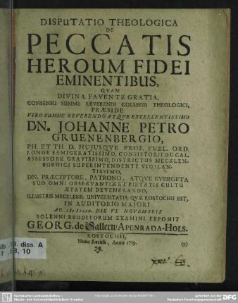 Disputatio Theologica De Peccatis Heroum Fidei Eminentibus