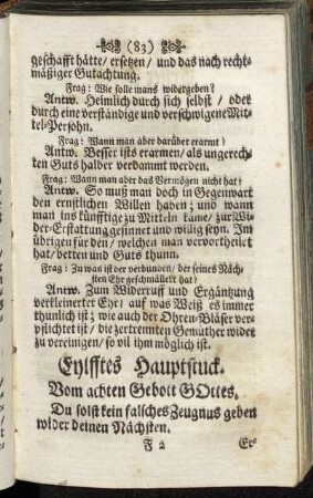 Eylfftes Hauptstuck. Vom achten Gebott Gottes. Dus solst kein falsches Zeugnus geben wider deinen Nächsten