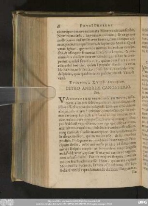 Epistola XVIII. Antverpiam. Petro Andreae Canonherio. Suo.