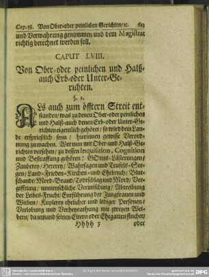 Caput LVIII. Von Ober- oder peinlichen und Halß- auch Erb- oder Unter-Gerichten
