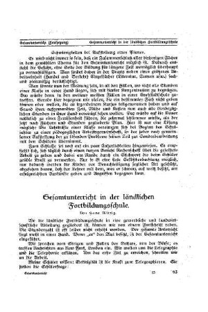 Gesamtunterricht in der ländlichen Fortbildungsschule : [Beilage Gesamtunterricht]