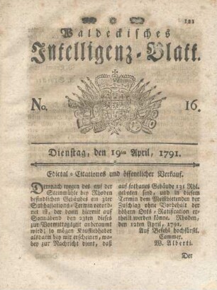 No. 16, Dienstag, den 19ten April, 1791
