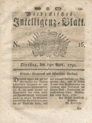 No. 16, Dienstag, den 19ten April, 1791