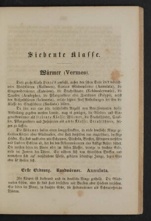 Siebente Klasse. Würmer (Vermes).