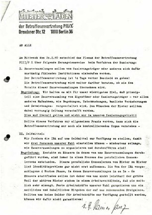 Konvolut: Bürgerbeteiligung bei Stadterneuerung durchgeführt von Mieterladen Dresdener Str. 12