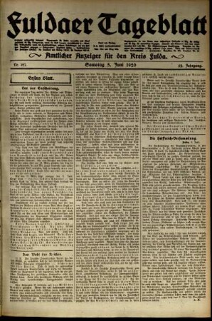 Erste Ausgabe vom Samstag, den 05. Juni 1920.
